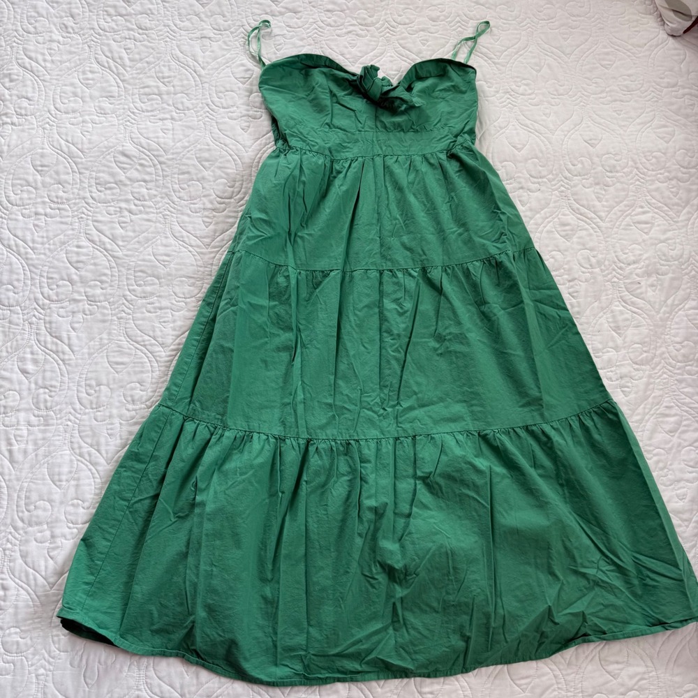 Sim & Sam Green Cotton Tiered Midi Dress Smocked Back Large Boho Cottagecore EUC